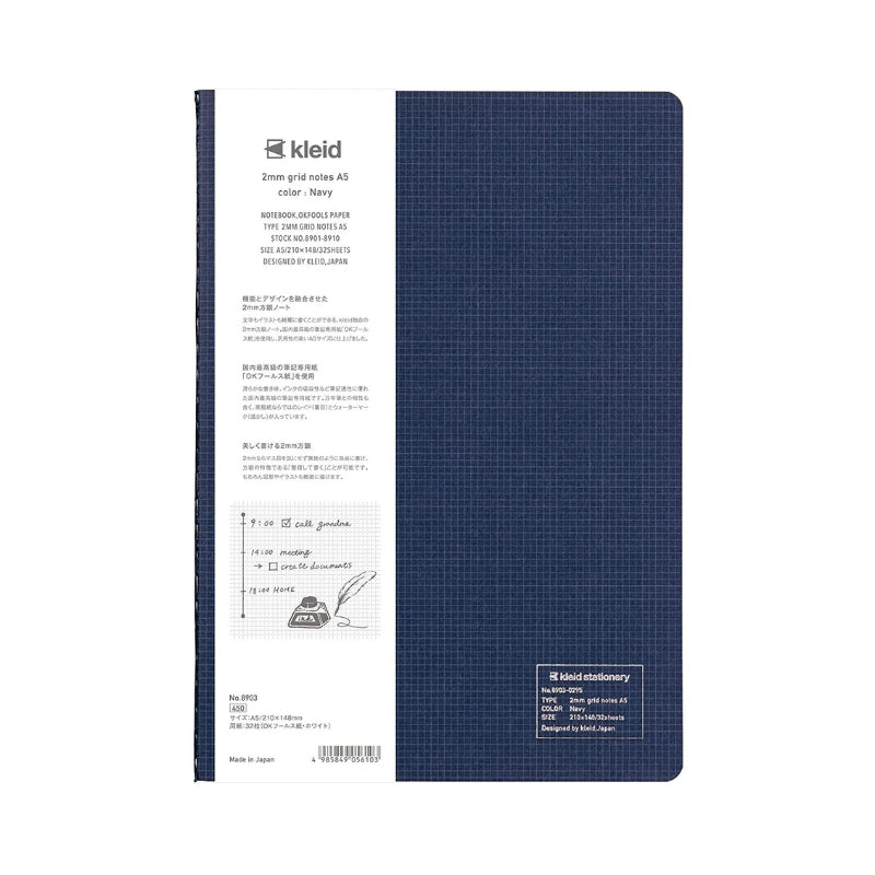 Kleid 2mm Grid A5 Notebook - Navy, White Paper