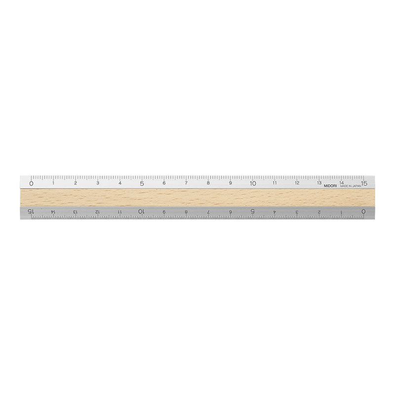 Midori Aluminum and Wooden 15cm Ruler - Light Brown