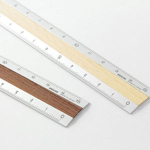 Midori Aluminum and Wooden 15cm Ruler - Light Brown