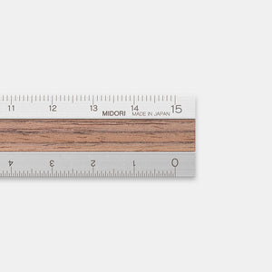 Midori Aluminum and Wooden 15cm Ruler - Dark Brown A