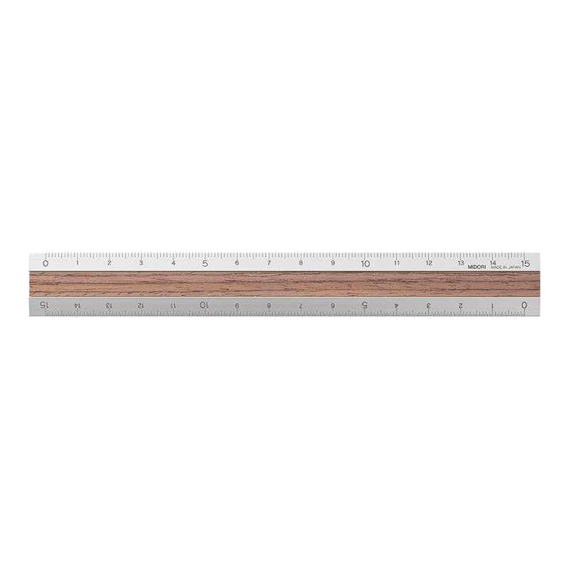 Midori Aluminum and Wooden 15cm Ruler - Dark Brown A