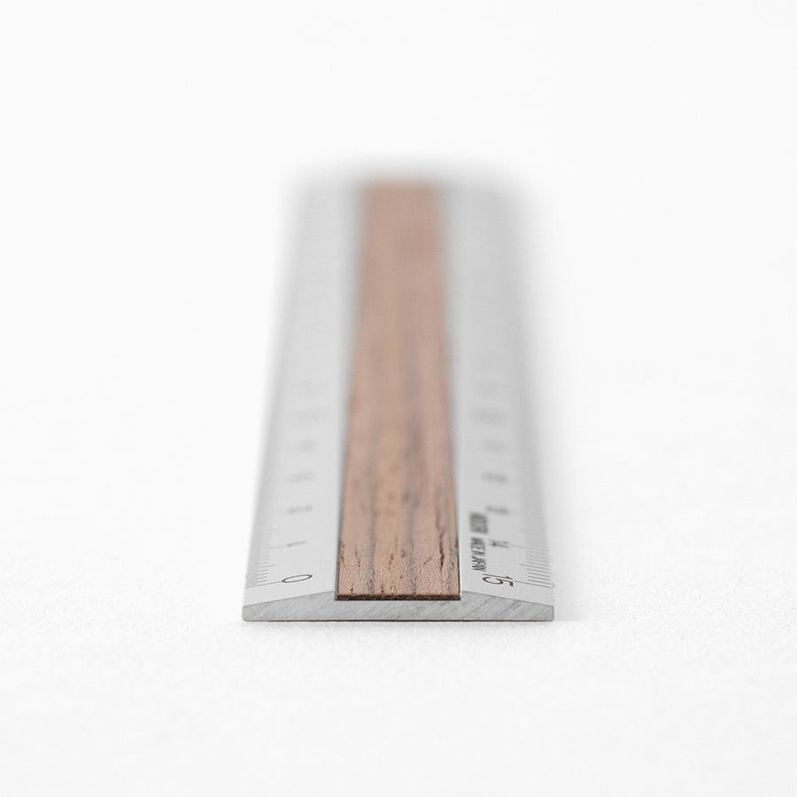 Midori Aluminum and Wooden 15cm Ruler - Dark Brown A