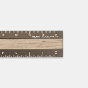 Midori Aluminum and Wooden 15cm Ruler - Brown