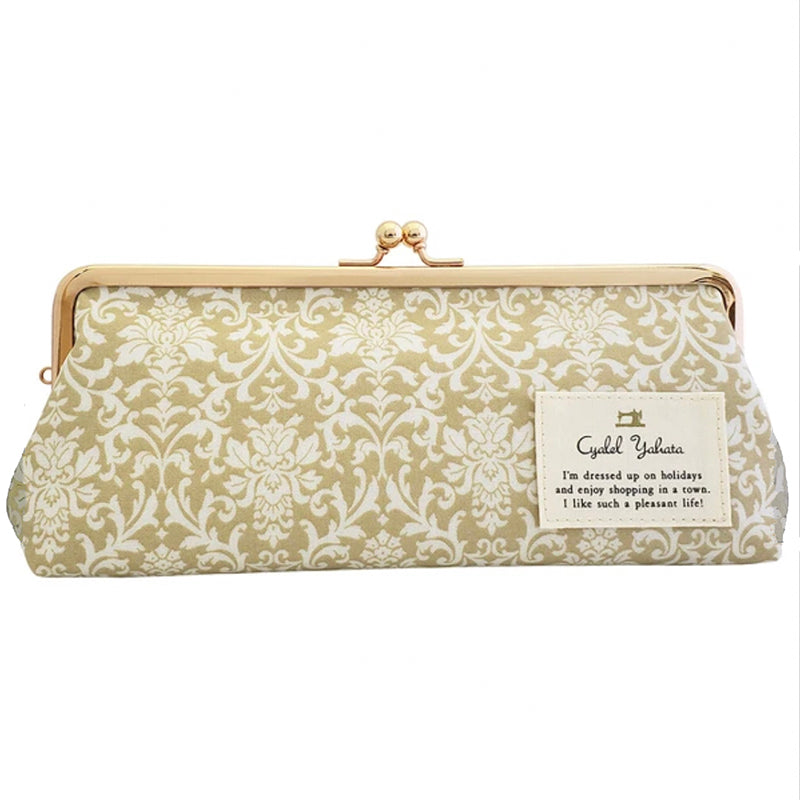 Gamaguchi Pen Case - Damask Beige