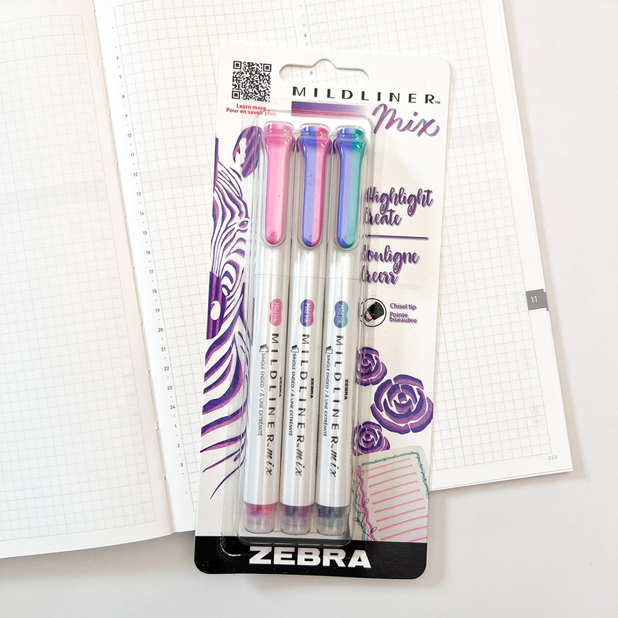 Zebra Mildliner Mix - 3pc 2-Tone Marker Set - Cool Assorted