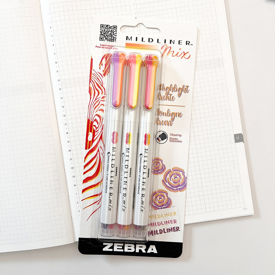 Zebra Mildliner Mix - 3pc 2-Tone Marker Set - Warm Assorted