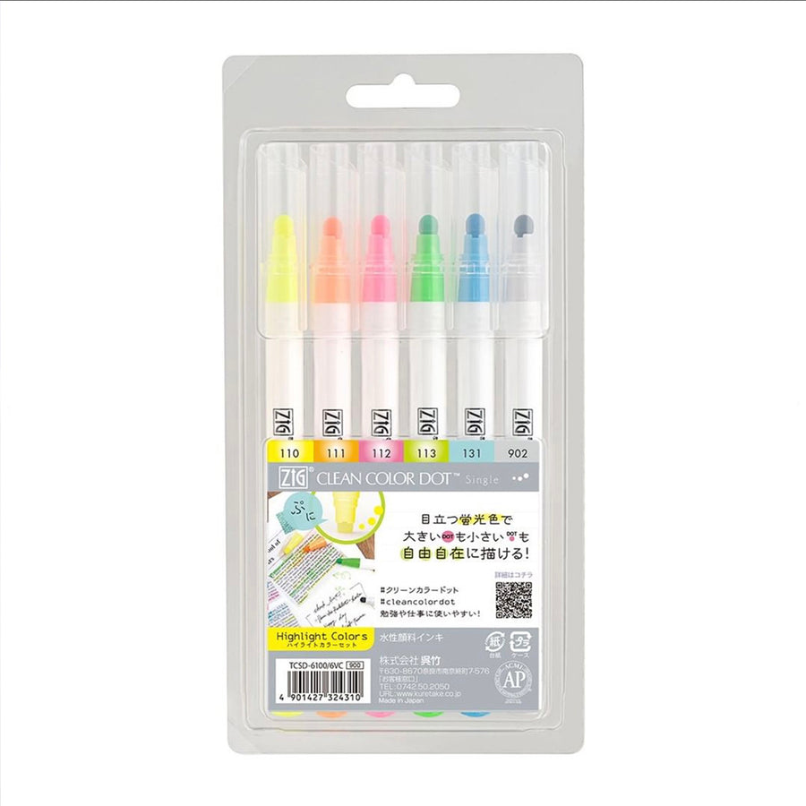 Kuretake ZIG Clean Color Dot Single - Fluorescent Color Set